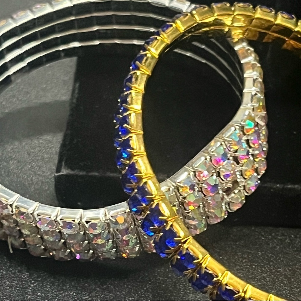 Two Elegant Blue and Silver Crystal rhinestone stretch Bracelets.